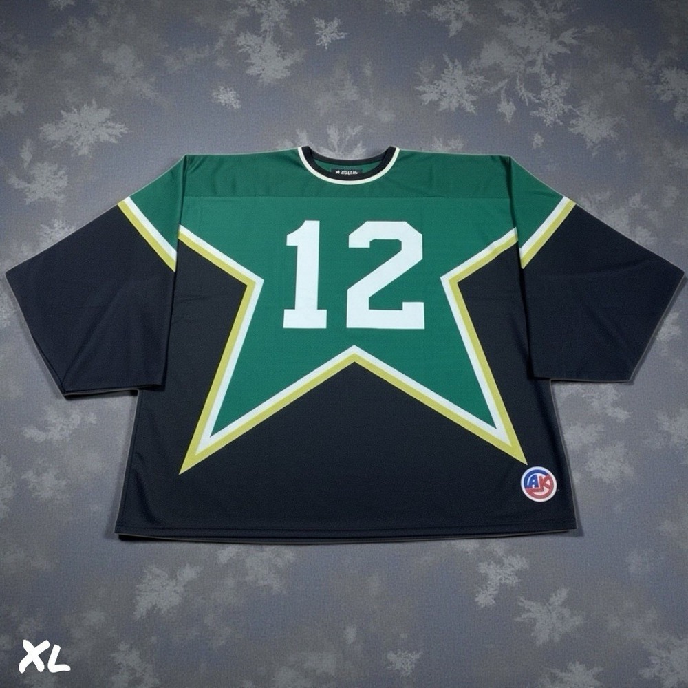 VTG Athletic Knit Hockey Jersey Mens XL Banknorth Green Black Star 12 Canada